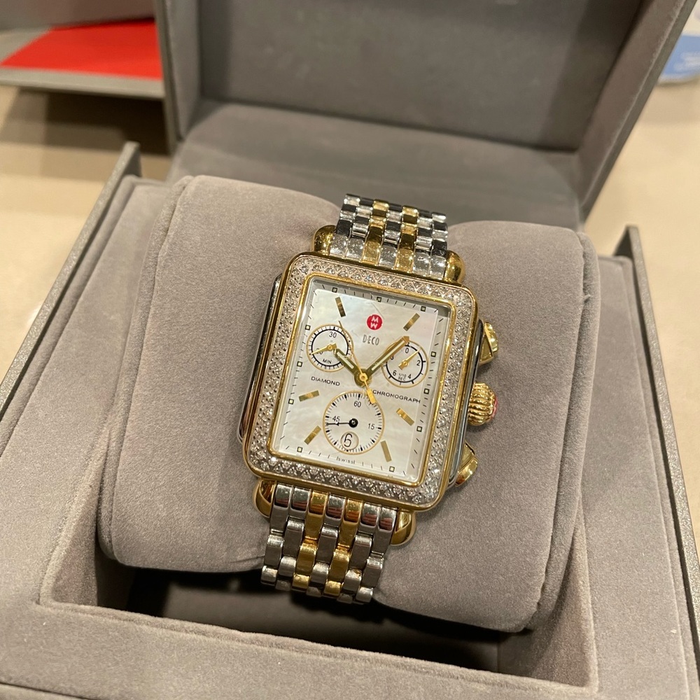 Michele Watch with two tone band and stone bezel